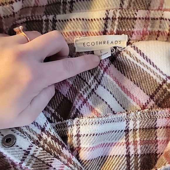 Pink and Brown Button Down Shirt with Plaid Pattern and Relaxed Fit - Picture 2 of 3
